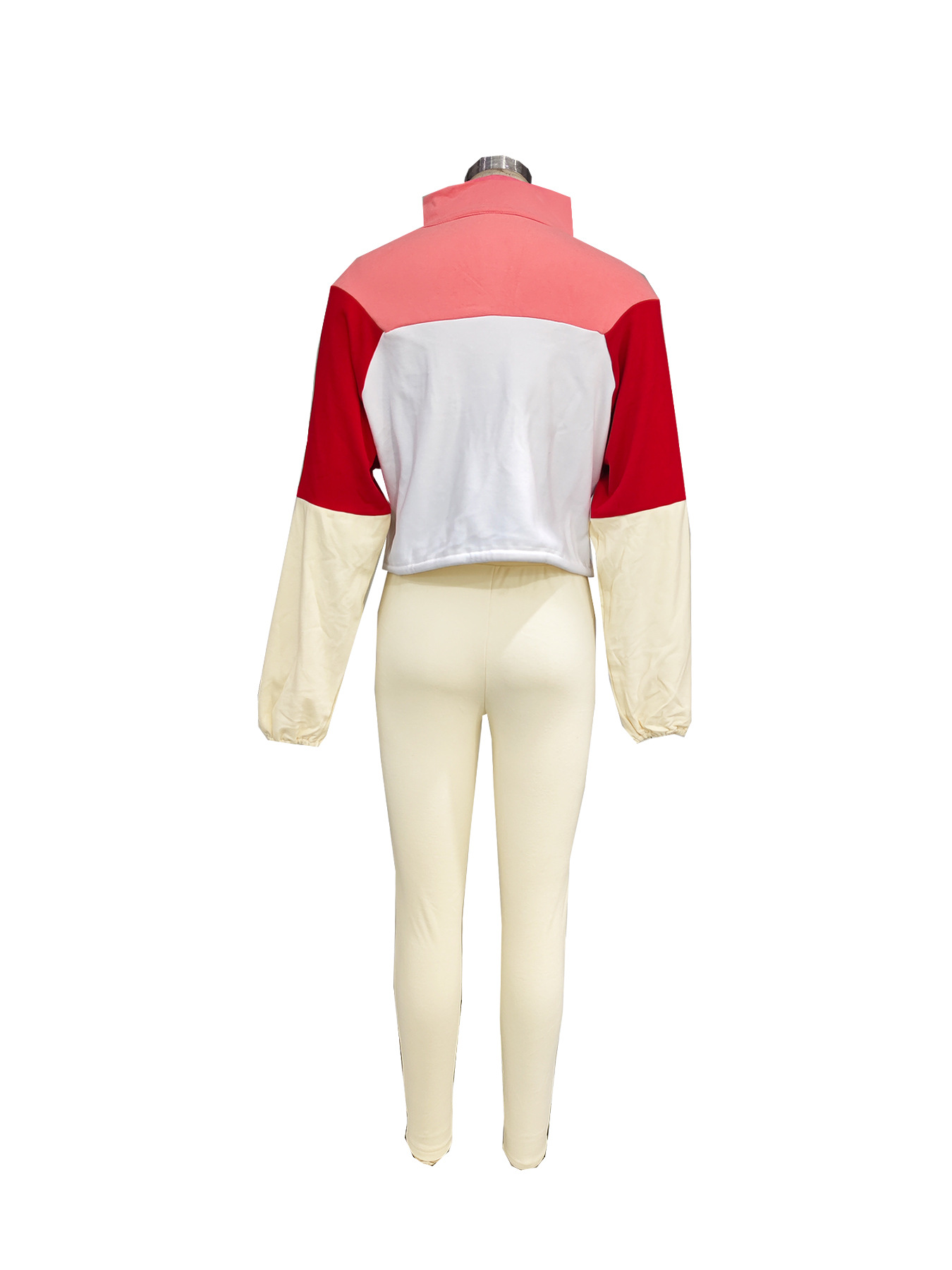 Autumn Contrast Color Zipper Patchwork Top Tight Fitting Pants Sports Two-Piece Set