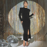 Women Fall Round Neck Chic Slit Dress