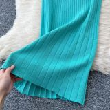 Chic Knitting Round Neck Single-Breasted Short-Sleeved Slim Midi Dress