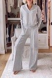 Women Autumn Casual V-Neck Long Sleeve Top Wide Leg Pants Two Piece Set