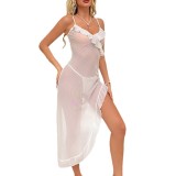 Women mesh See-Through suspender nightdress Sexy Lingerie Two Piece Set