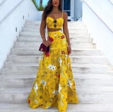 Spring Summer Printed Strap Two-Piece Skirt Set