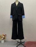 Autumn Fashion Turndown Collar Striped Coat Pants Chic Suit
