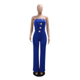 Solid Color Strapless Irregular Loose Wide-Leg Jumpsuit