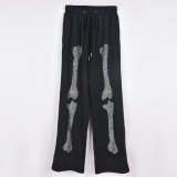 Autumn Women's Fashion Trend Beaded Skull Sweatpants Casual Pants