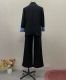 Autumn Fashion Turndown Collar Striped Coat Pants Chic Suit