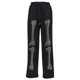 Autumn Women's Fashion Trend Beaded Skull Sweatpants Casual Pants