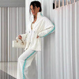 Autumn Fashion Contrast Color Drawstring Elastic Top Casual Pants Two Piece Set