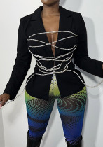 Women's Slim Fit Lace-Up Blazer Solid Color Casual Jacket