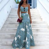Spring Summer Printed Strap Two-Piece Skirt Set
