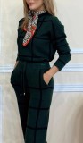 Women Casual Long Sleeve Plaid Print Top and Drawstring Wide Leg Pants Two Piece Set