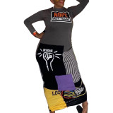 Printed Letter Long Dress