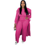 Women Autumn Winter Solid Color Casual Fashion Coat Loose Stretch Pants Three-Piece Set