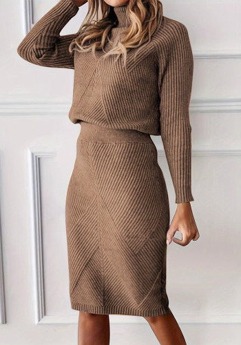 Women's Autumn Winter Turtleneck Long Sleeve Top Fashion Tight Fitting Skirt Knitting Suit