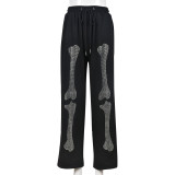 Autumn Women's Fashion Trend Beaded Skull Sweatpants Casual Pants