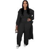 Women Autumn Winter Solid Color Casual Fashion Coat Loose Stretch Pants Three-Piece Set