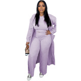 Women Autumn Winter Solid Color Casual Fashion Coat Loose Stretch Pants Three-Piece Set