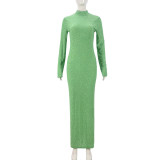 Autumn Round Neck Long Sleeve Flocking Slim Women Dress