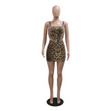 Leopard Strap Irregular Top Bodycon Short Skirt Slim Two-Piece Set