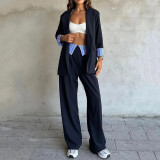 Autumn Fashion Turndown Collar Striped Coat Pants Chic Suit