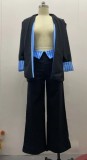 Autumn Fashion Turndown Collar Striped Coat Pants Chic Suit