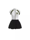 American Style Zipper Short Sleeve T-Shirt Women's Chic Pure Sexy Skirt Set