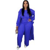 Women Autumn Winter Solid Color Casual Fashion Coat Loose Stretch Pants Three-Piece Set