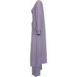 Women Autumn Winter Solid Color Casual Fashion Coat Loose Stretch Pants Three-Piece Set