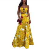 Spring Summer Printed Strap Two-Piece Skirt Set