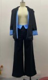 Autumn Fashion Turndown Collar Striped Coat Pants Chic Suit
