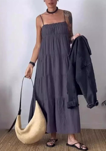 Spring Summer Women's Solid Color Casual Strap Loose Dress