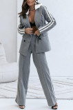 Women Double Breasted Pocket Blazer Suit Two Piece
