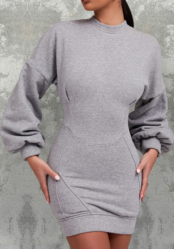 Women Line Design Lantern Sleeve Dress