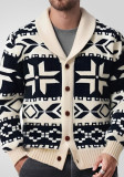 Men's Vintage Jacquard Knitting Turndown Collar Sweater Jacket
