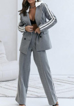 Women Double Breasted Pocket Blazer Suit Two Piece
