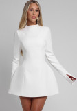 Women Solid Round Neck Long Sleeve Dress