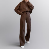 Women Fall Solid Casual Lace-up Sports Hoodies Two Piece Set