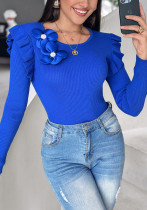 Women Ruffle Edge Floral Round Neck Top Women Ruffle Edge Floral Round Neck Top