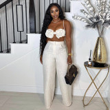 Women Fall Strapless Top and Pant Two Piece Set