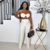 Women Fall Strapless Top and Pant Two Piece Set