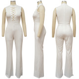 Women's Sexy Solid Color Sleeveless Round Neck Wide-Leg Jumpsuit