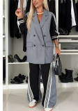 Women Long Sleeve Patchwork Double Breasted Blazer Suit Two Piece