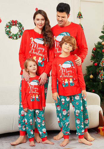 Christmas Family Wear Christmas Hats and Shoes Snowman Santa Claus Print Long Sleeve Pajama Set