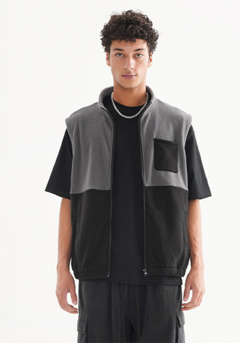 Men's Contrast Color Patchwork Polar Fleece Vest Jacket