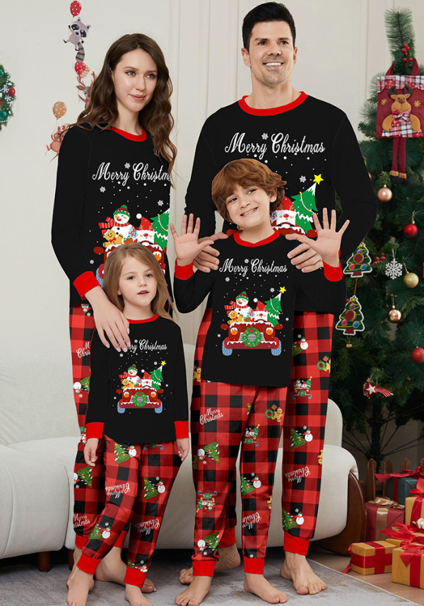 Christmas Family Wear Car Snowman Christmas Tree Print Pajama Set