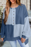 Autumn Winter Casual Patchwork Contrasting Loose Long Sleeve Top