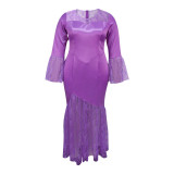 Bell Bottom Sleeve Lace Patchwork Fishtail Formal Party Dress
