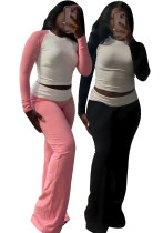 Women's Contrast Color Tight Fitting High Waist Slim Fit Two Piece Pants Set