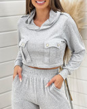 Women Gray Casual Hoodies and Pant Two Piece Set