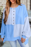 Autumn Winter Casual Patchwork Contrasting Loose Long Sleeve Top